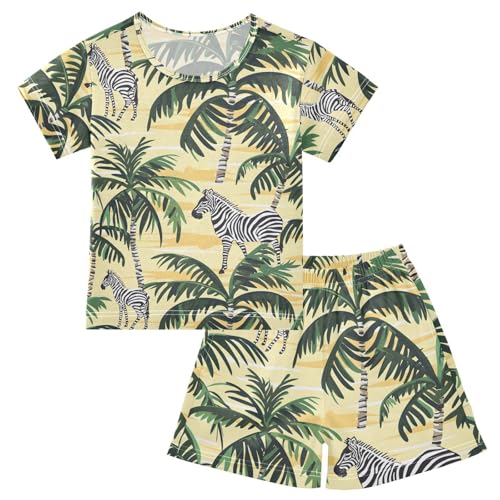 ALAZA Coconut Tree Zebra Pajamas Short Sleeve 2 Piece Sleepwear Top and Bottom Pajama Set Unisex