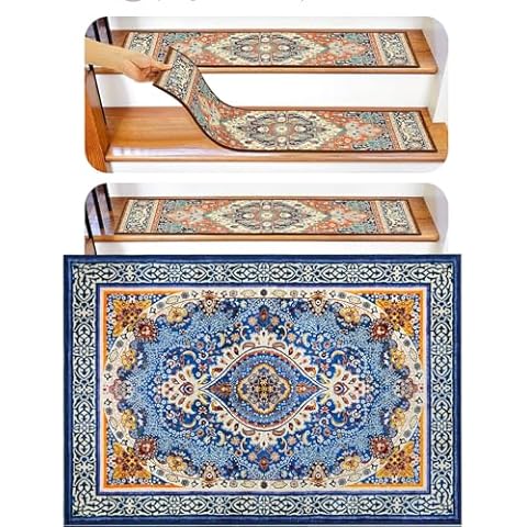 KOOTETA Non Slip Stair-Treads for Wooden Steps Indoor 15 Pack with 24" x 36" Landing Mat Slip Resistant Stair Rugs,Set of Indoor Stair Runners for Kids and Dogs Cover