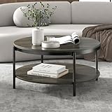 DESIGN: Moderner runder Couchtisch holz mit 2 Ebenen, gefertigt aus hochwertiger Eichenoptik-Platte und stabilem schwarzem Stahlrahmen