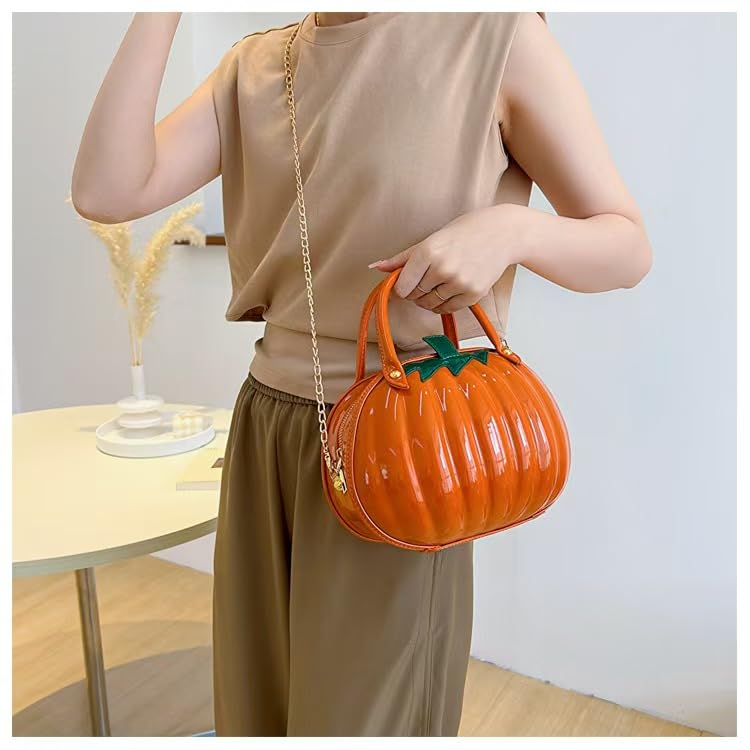Womens Halloween Pumpkin Crossbody Bags Cute Funny Candy Purse Novelty 3D PU Leather Shoulder Bag with Chain (Orange)2
