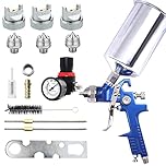 Professional HVLP Spray Gun Kit: Gravity Feed Spray Gun with 1.4mm 1.7mm 2.0mm Nozzles, Air Spray Gun with 1000cc Aluminum Cup & Gauge, Spray Gun for Painting, Primer, Clear/Top Coat & Touch-Up