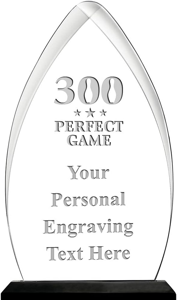Crown Awards Bowling 300 Perfect Game Acrylic Award Trophy, 6.75" H Custom Bowling Award, Engraving Included