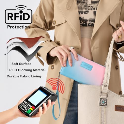 Image of Wrangler Wallet Women RFID Blocking, Gradient Wristlet Wallet for Daily Use