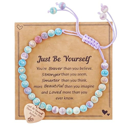 Natural Stone Bracelet Gift for Teen Girls with Message Card, Inspirational Jewelry for Girls' Birthday, First Communion, or Graduation – Teen Girl Bracelets Ages 5-16, Meaningful Gifts for Her