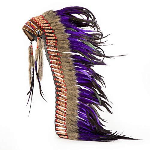 Pink Pineapple Tocado Hecho a Mano Inspirado en los Nativos Americanos: Equipo de Plumas Genuino de Adultos para Festivales - Largo - Morado