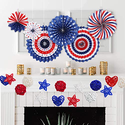 Stmk 36 Pcs 4Th Of July Star Round Heart Sharp Rattan Balls Decorations, 2 Inch Red White And Blue Star Round Heart Sharp Wicker Balls Decorative For 4Th Of July Vase Bowl Filler Decor #TOP6