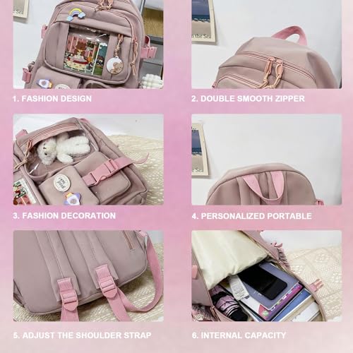 Cartable sac à dos esthétique de grande capacité avec épingle pour l'école