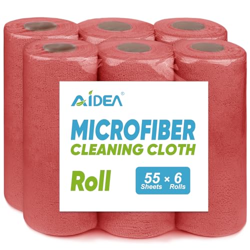 Image of AIDEA Microfiber Cleaning Cloth-330 Sheets 6 Roll, Red Shop Rags 11x9 inch