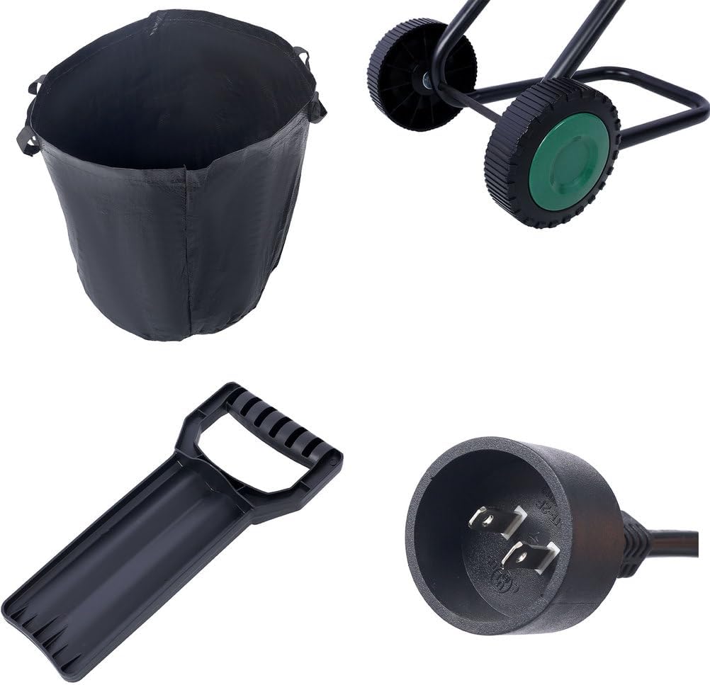 15 Amp Electric Wood Chipper Shredder with Wheels, Portable Garden Shredder with Collection Bag, Double-Sided Steel Blades, Auto Shut-Off, 120V Electric Branch Chipper, Green