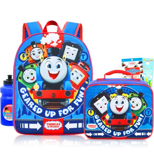 Thomas and Friends Backpack and Lunch Box Set - Bundle with 15 Train Backpack Lunch Box Water Bottle Stickers More | Thomas and Friends School Bag with Lunchbag for Boys Kids