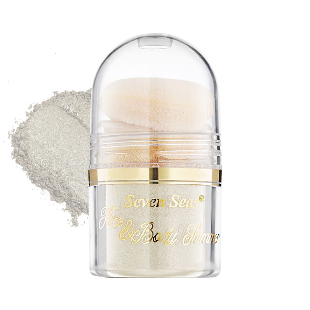 Seven Seas Body & Face Shimmer Highlighter Powder Pigments | For Eyes & Face Makeup | Shimmery Effect, Glitter, Duo-Chrome Metallic Intense Pigmentation | Product Used as Highlighter (White Gold)
