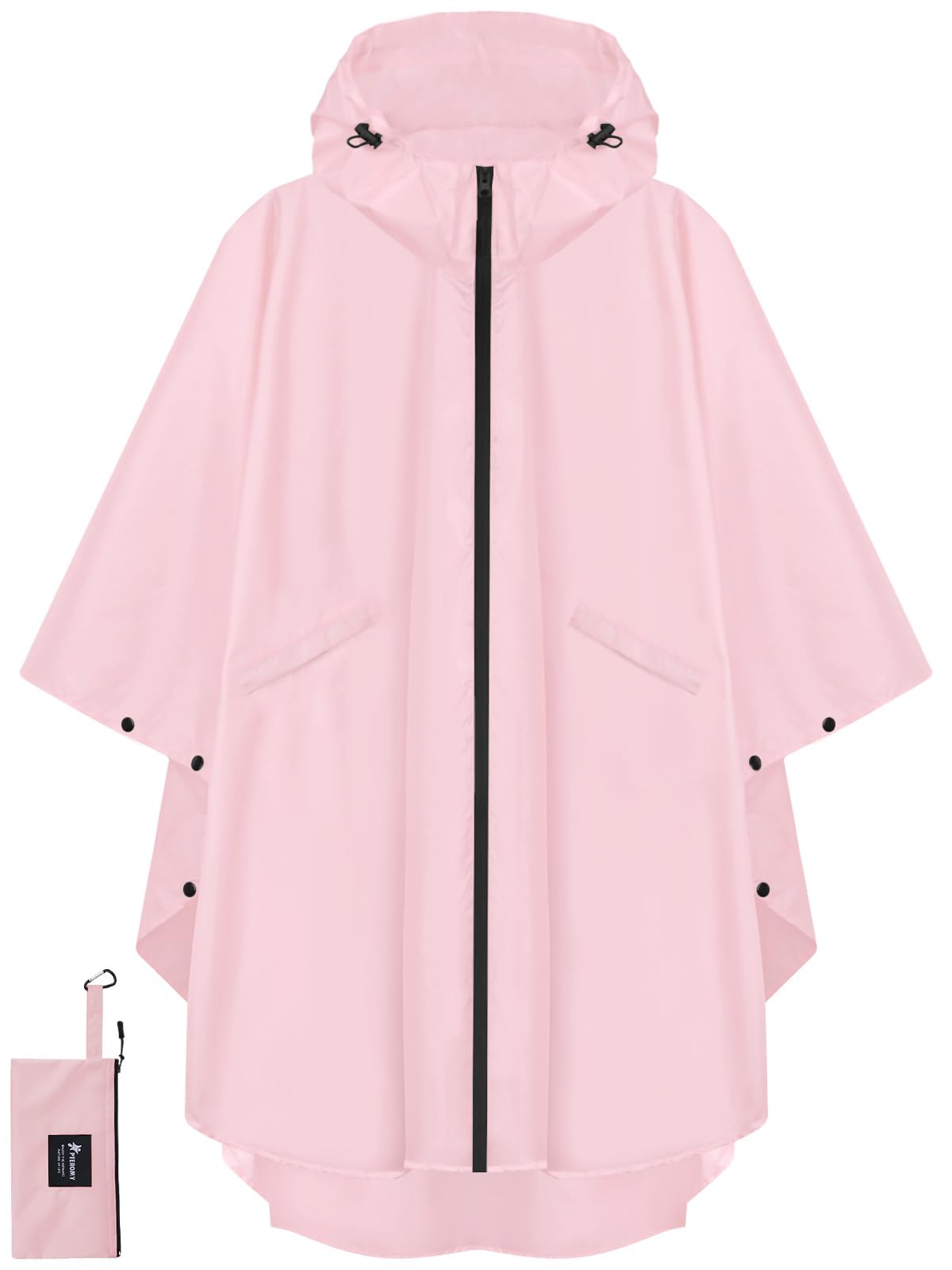 PTEROMY Hooded Rain Poncho for Adult with Pocket and Zipper Waterproof Lightweight Raincoat for Men and Women