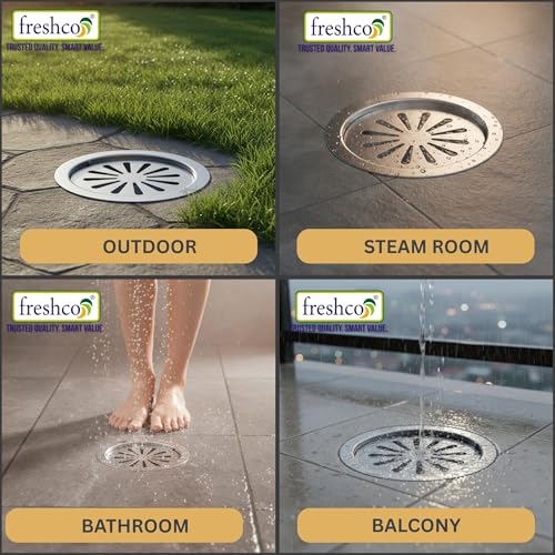 Image of Freshco Round 5x5 Floor Drain Jali - Daisy Design (Plain) - Locking System - Direct Drainage (No Trap) - SS 304 (1mm) - Fits 110mm Pipe