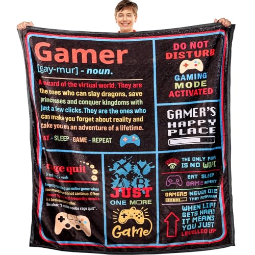 WelDesine Gamer Blanket, Throw Blanket with Definition of Gamer, Cool Gamer Gifts for Men, Gamer Gifts for Teen Boys, Best Gifts for Birthday & Christmas, Easter Basket Stuffers
