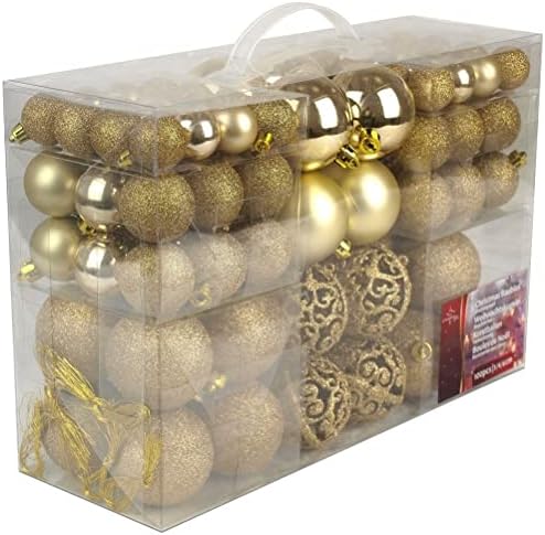 Christmas gifts, Christmas tree plastic baubles, Gold, 100x