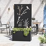 Modern Shade Metal Planter Box with Trellis Privacy Screen, 4x6 FT Large Raised Garden Bed, Multi-Functional Privacy Screen Outdoor with Drainage Holes for Climbing Plants, Perch Meadow