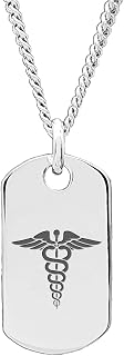 Caduceus Medical Alert Dog Tag Pendant Necklace, Nurse Gift, Graduation Gift, Medical Student Gift, Doctor Gift/Solid 925 Sterling Silver, Free Engraving Service - KimnKim S-C25,M-C25,LC28