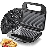 SUPERLEX 6 in 1 Snack Maker Sandwich Toaster – 750W Waffle Maker Interchangeable Non-Stick Plates for Toasties, Panini, Donuts Waffles – Compact Easy-Clean Breakfast Machine with Indicator Lights