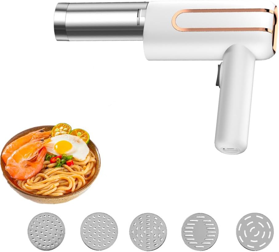 Electric Pasta Noodle Maker,Portable Handheld 5-in-1 Noodle Making Machine Easy-to-Clean for Homemade Spaghetti Ramen,A