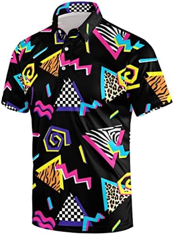 Mens 80s Golf Shirt Dry Fit Performance Short Sleeve Print Shirts Funny 90s Golf Shirts for Men, 80s 90s Theme, X-Large