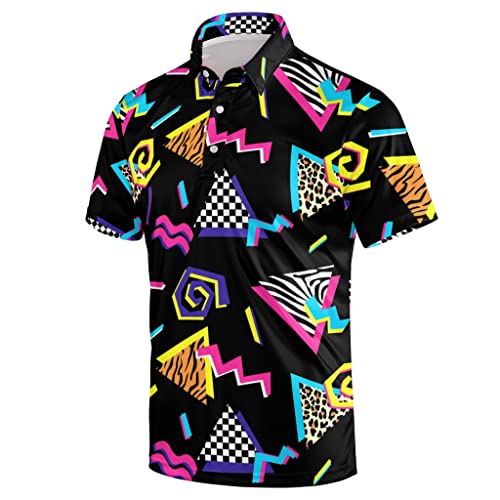 Mens 80s Golf Shirt Dry Fit Performance Short Sleeve Print Shirts Funny 90s Golf Shirts for Men