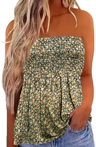 IWOLLENCE Women's Tube Tops Flowy Pleated Strapless Top Long Slee...