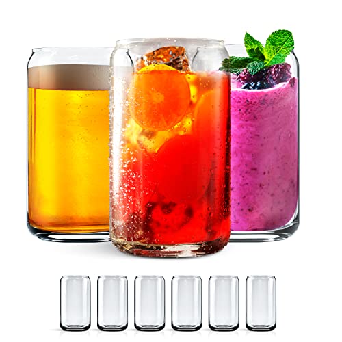 Leavenworks Beer Can Shaped Glass | 16 Oz | Aesthetic Cups Used For Iced Coffee, Smoothies, Soda, Beer, Water Tumblers | Unique Glass Cups Set | Dishwasher-Safe Glassware (6 Pack) #TOP6