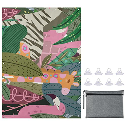 susiyo Flamingo Giraffe und Zebra Tragbarer Verdunkelungsvorhang mit Saugnäpfen, verstellbare und abnehmbare Fensterabdeckung, Jalousien für Baby-Kinderzimmer und Reisen, B 130xL 200 cm Cover