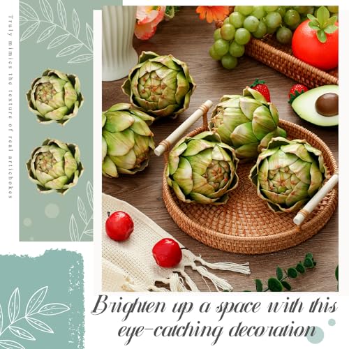 Timgle 4 Pcs Green Artificial Artichokes Fake Vegetables and Fruits for Summer Kitchen Wedding Bowl and Vase Decorations (Large)