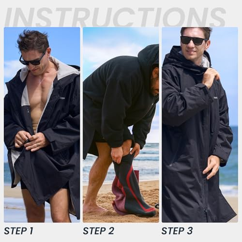 Owntop Waterproof Swim Parka for Kids Youths and Adults - Unisex Hooded Surf Poncho, Oversized High-Low Hem Windproof Changing Robe, Sherpa Winter Warm Beach Towel Jacket with Pockets Black XXS - image 6
