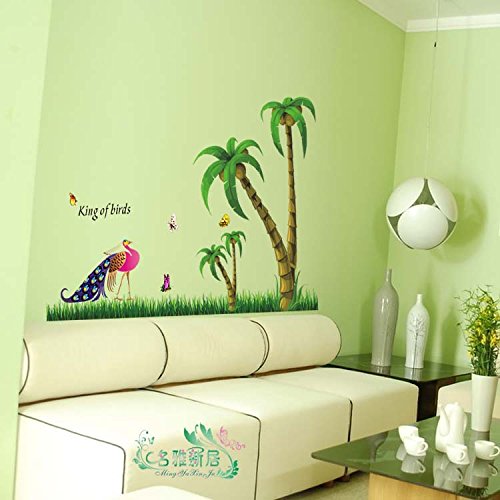 Buy Wow Wall Stickers Peacock & Cocount Tree Wall Sticker Online at Low