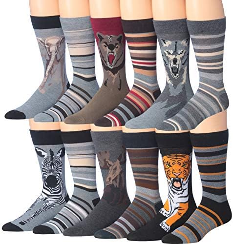 James Fiallo Mens 12-Pairs Funny Funky Crazy Novelty Colorful Patterned Dress Socks (M169-GRN-3)