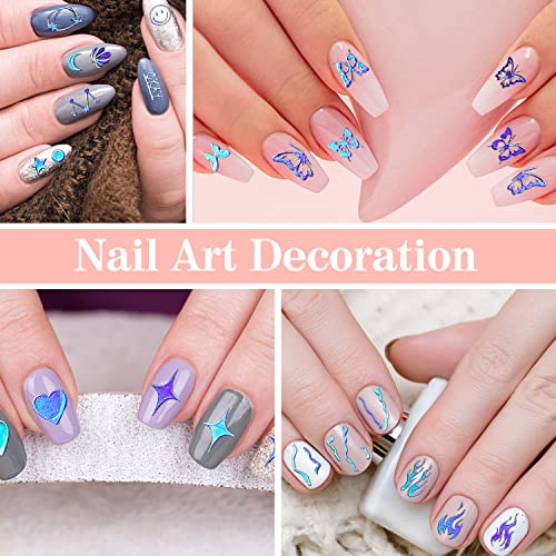 8 Sheets Aurora Nail Decal Stickers Holographic Laser Heart Moon Star Flower Butterfly Flame 3D Nail Art Stickers Self Adhesive Design Accessories For Diy Women Girl Acrylic Nails Decoration #TOP2