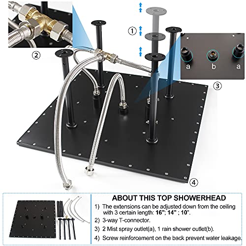 Homedec 20Inch Led Rainfall Mist Shower System With Body Spray Jets, Matte Black All Metal Shower Fixtures Can Flush Mount Thermostatic Shower Faucets Sets Complete #TOP4