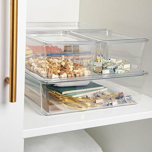 Marthastewartbrodyplasticstorageorganizerbinswithlidsforhomeofficekitchenorbathroom4pack2small1medium1largeclearwhite  Urban Country Home Decor Martha stewart brody plastic storage organizer bins with lids for home office kitchen or bathroom 4 pack 2 small1 medium 1 large clearwhite  urban country home decor