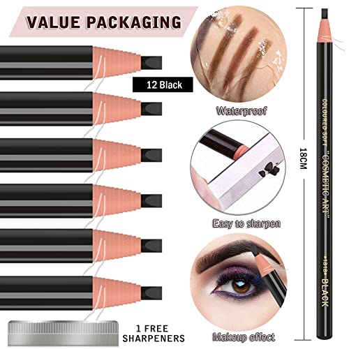 12 Piece Black Colour Waterproof Eyebrows Pencil Tattoo Makeup And Microblading Supplies Kit-Permanent Eye Brow Liners In Waterproof Eyebrow Pencils Peel - Brow Pencil Set For Marking(12 Pcs) #TOP3