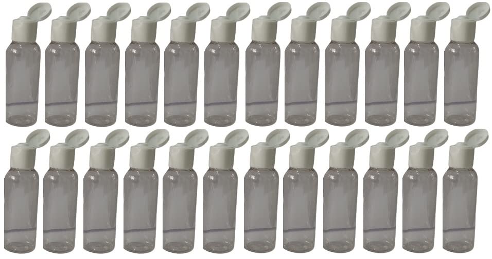 50 ML clear round white flip top cap Plastic Bottles Size Cosmetic Travelling Containers Small Leak Proof Squeeze Bottles| Pack of 24-image-49