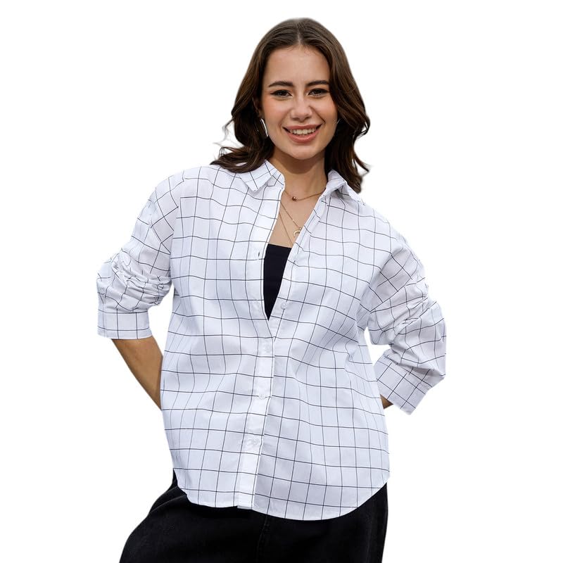 Image of PINACOLADA Women's Solid Oversized Shirt for Casual Wear | Spread Collar | Long Sleeve | Button Closure | Oversized Shirt Crafted with Comfort Fit for Everyday Wear