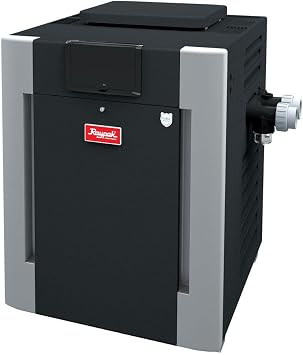 سخان حمام سباحة وسبا Raypak 180k BTU، غاز طبيعي، رأس بوليمر، أنابيب كوبرونيكل، تحكم رقمي، 0-1999 قدم. ارتفاع