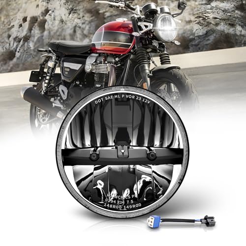 BraveWAY 7 Pollici Faro LED Moto 12000LM, Faro LED Rotondo, Approvato DOT Hi Lo Beam, Cavo H4-H13 Compatibile Con Moto, Plug and Play