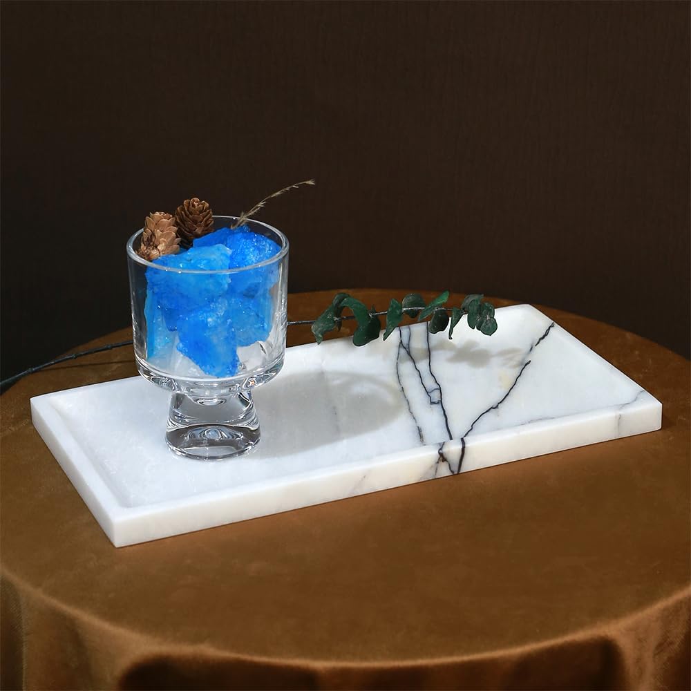 Luxury Natural Marble Tray, Handcrafted Vanity Catchall for Perfume, Jewelry, Soap, Elegant Bathroom & Kitchen Counter Decor