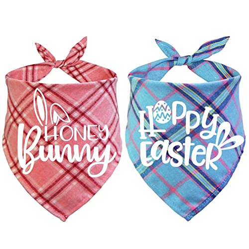 Stmk 2 Pack Easter Dog Bandanas, Plaid Dog Puppy Easter Bandana For Dog Puppy Holiday Easter Costumes (Honey Bunny & Happy Easter) #TOP21