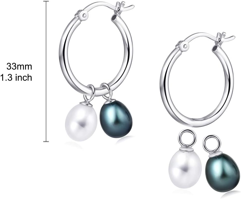 MOLAH 925 Silver Multi-Use Hoop Earrings with Freshwater Pearls