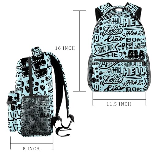 Sac à dos bleu multicolore Hello Different Language avec grand compartiment - 2