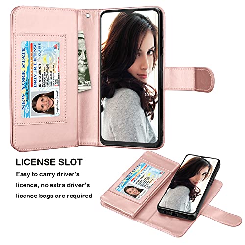 Njjex Wallet Case For Samsung Galaxy A12, For Galaxy A12 Case 6.5", [9 Card Slots] Pu Leather Credit Holder Folio Flip [Detachable] Kickstand Magnetic Phone Cover & Lanyard For Samsung A12 [Rosegold] #TOP2