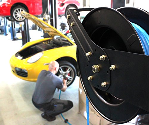 Blubird Bbr1225 20Ga. Retractable Hose Reel With 1/2" X 25' Air Hose, 12 Point Ratcheting Gear, Next-Gen Rubber, Lightest, Strongest, Most Flexible, 300 Psi, 50F To 190F Degrees, Polyester Braided #TOP7