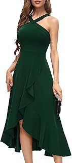 Halter Cocktail Women Dresses Prom Formal Wedding Bridesmaid Dress Ruffled Maxi Hi-Lo Evening Party 2025 Dress - Buy now