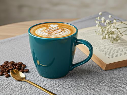 Image of Bodhi House Handcrafted Ceramic Coffee Mug Set of 1 Pieces (350 Ml), Stoneware Tea Cup, Microwave Safe Large Milk Mug, Glossy Finish, Ideal for Daily use, Casual Gatherings and Gifting, Cyan