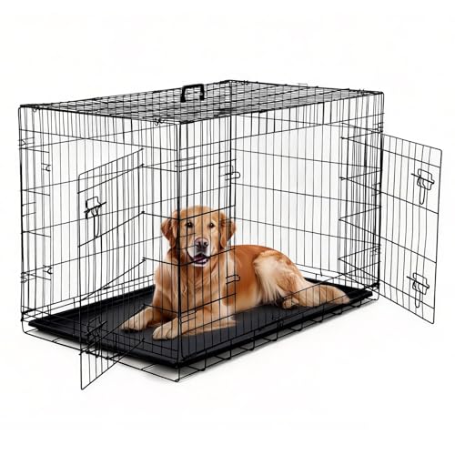 Zstar Klappbare Metall- Hundebox- Schwerlast mit doppelter Tür & herausnehmbarer Wanne, inkl. Trennwand, Kratzfest, leicht zu reinigen- Perfekt für Training, Reise, Zuhause-2