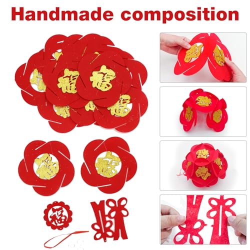 Image of UOIENRT 4pack Spring Festival Lanterns Red Celebration Lantern Lucky Fu 3D Lantern Hanging Decorative for Chinese New Year, Wedding